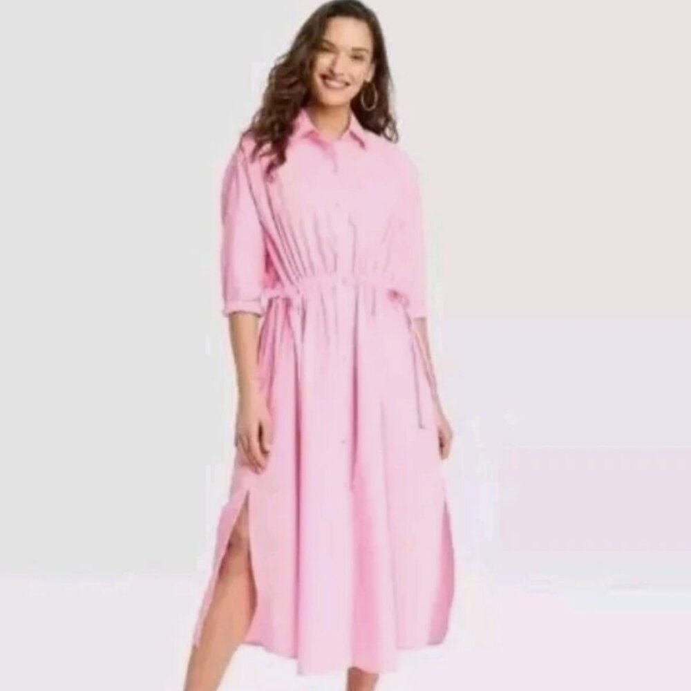 Universal Thread Long Sleeve Cinch Waist Maxi Cotton Shirtdress Size XS